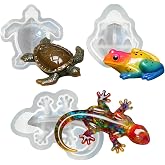 Permulaan 3PCS 3D Lifelike Animal Resin Molds - Turtle, Frog, Lizard Silicone Molds for Epoxy Resin Casting, DIY Craft &amp; Home Decor