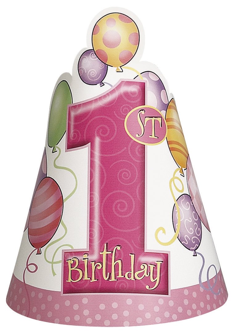Unique Party 23891 - Pink Balloons 1st Birthday Party Hats, Pack of 8
