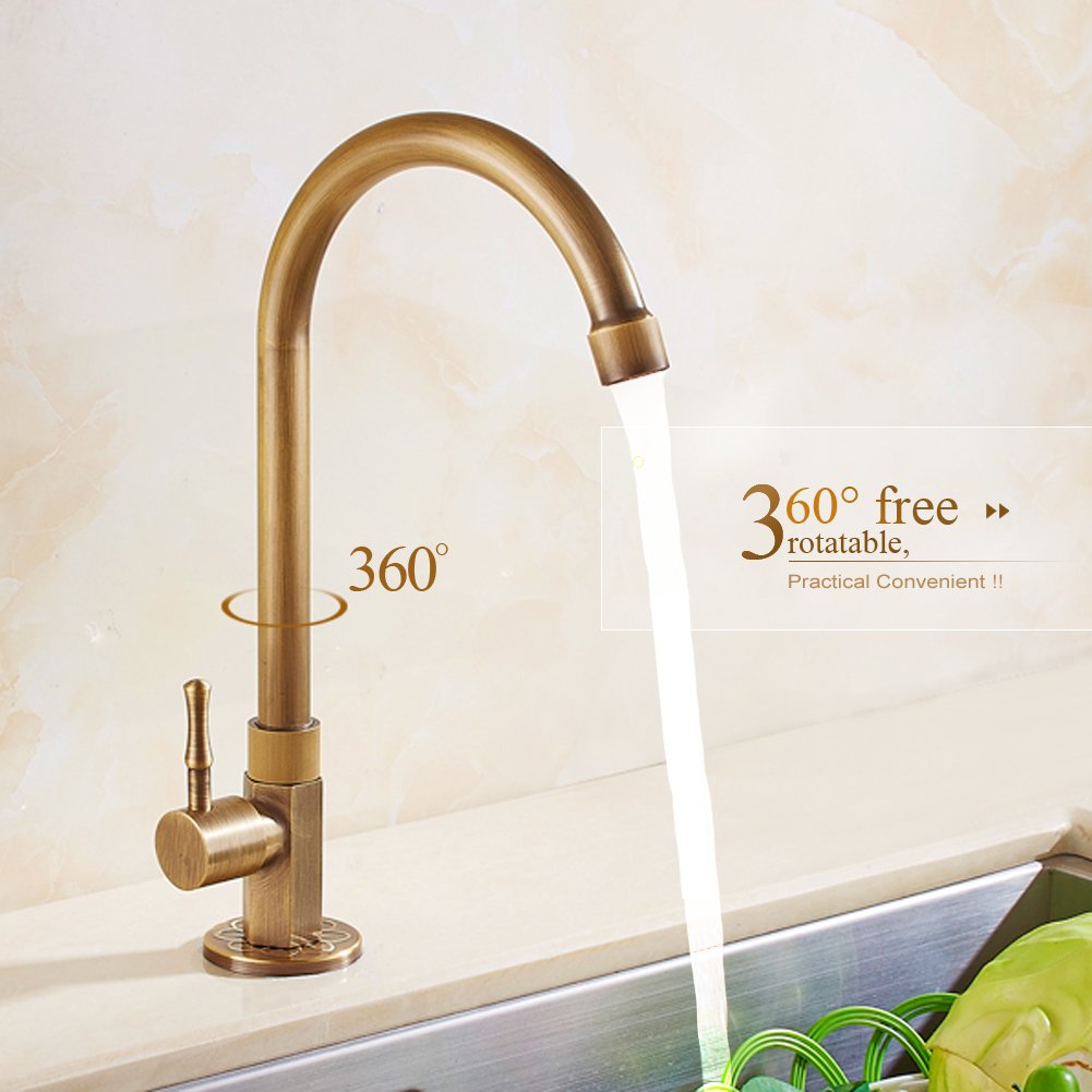 Single Handle Antique Brass Faucet, Brushed Gold Single Temperature