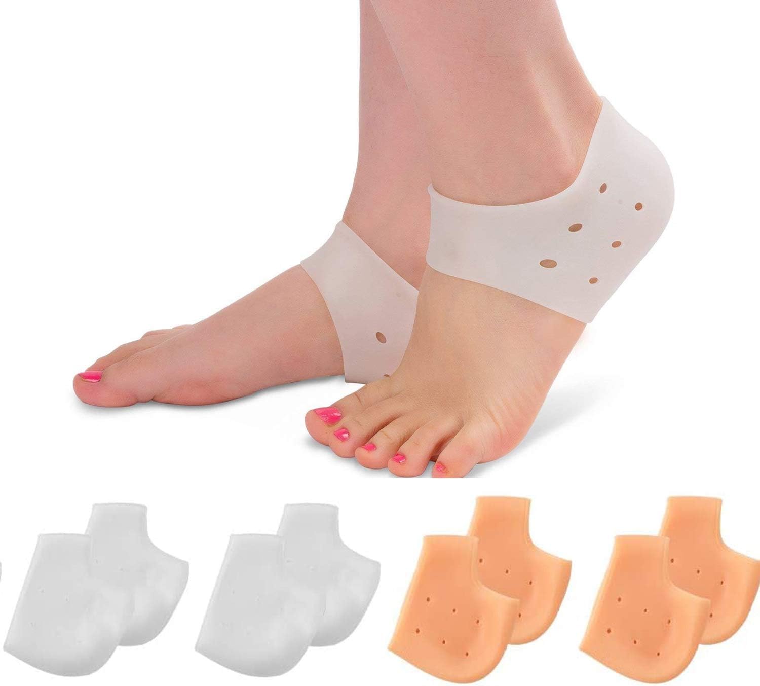 4 Pairs Silicone Heel Cups, Plantar Fasciitis Inserts, Breathable Heel Socks Protectors for Dry Cracked Heel and Reduce Pains of Plantar Fasciitis for Men and Women: Health & Personal Care
