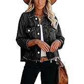 Jayscreate Women's Jean Denim Jacket Pockets Oversized Ripped Short Light Cropped Mini Lightweight Ladies Denim Jacket