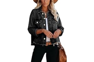 Jayscreate Women's Crop Denim Jacket Cotton Short Mini Ripped Cropped Oversized Jean Denim Jacket for Women with Pockets