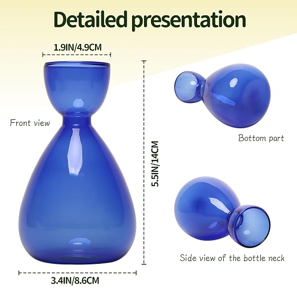 CYZGLASS AVOCADO VASE AVOCADO SEED STARTER VASE AVOCADO TREES LIVE PLANTS GROWING KIT GLASS PLANT VASE 2PC, 14*8.6CM, BLUE AMBER