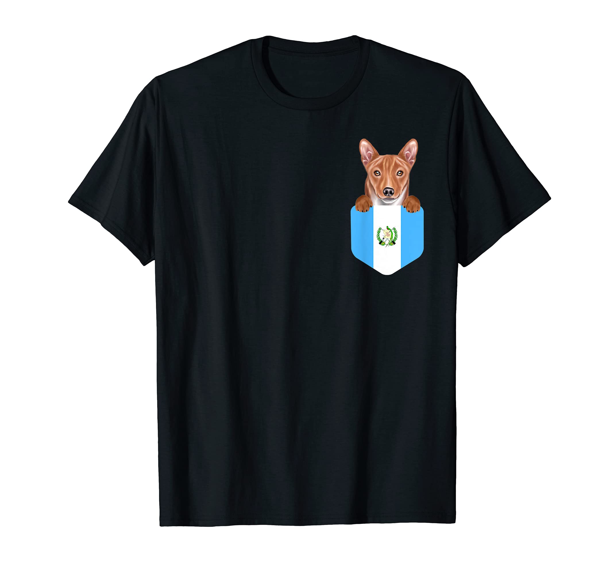 Guatemala Flag Basenji Dog In Pocket T-Shirt