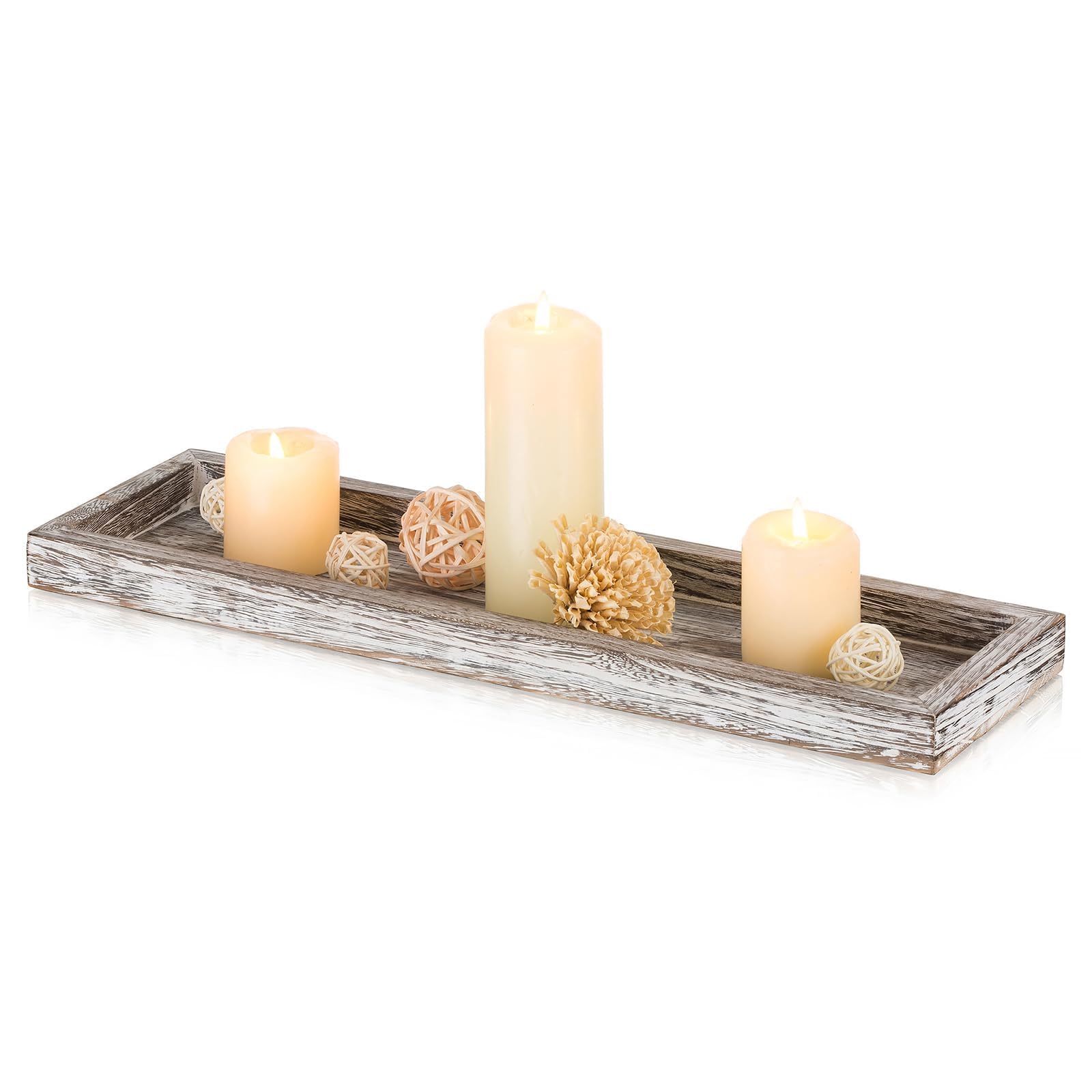 Romadedi Rectangle Wooden Decorative Tray - Candle Display Tray for Table Centerpiece Home Decor Dining Living Room Bedroom Coffee Bar Decoration