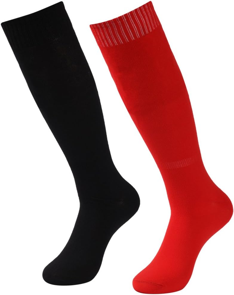 diwollsam Men's Volleyball Socks, 2 Pairs Knee High Plus Size Fashion Student Team Uniform Socks Tube Long Casual Dress Working Socks Size 7-13 Black/Red
