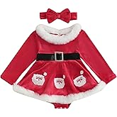 Toddler Baby Girl Christmas Outfit Santa Romper Dress Long Sleeve Fur Trim Velvet Xmas Princess Dress Cute Winter Clothes