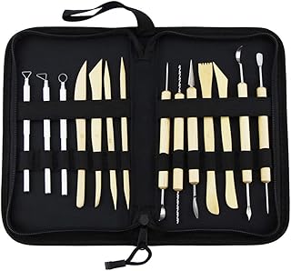 mreechan Modellierwerkzeug,14 Stück Carving Tools Clay Keramik Sculpting Ton Werkzeug mit eine Aufbewahrungstasche für Töpfer Künstler,Töpferwerkzeug Doppelseitige Carving Werkzeuge Sculpting Tools.