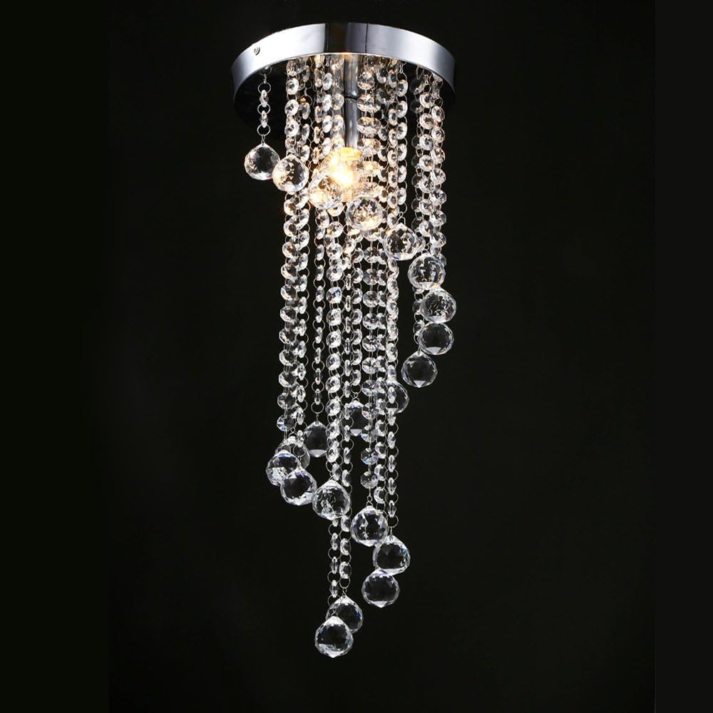 Trioy Life Crystal Chrome Finish Round Drop Ceiling Light Modern Lighting Lamp Drum Shape Metal Chandelier 1 Bulb E14 for Bar Hallway Lounge (Bulb Not Included) 0401 [Energy Class A+]