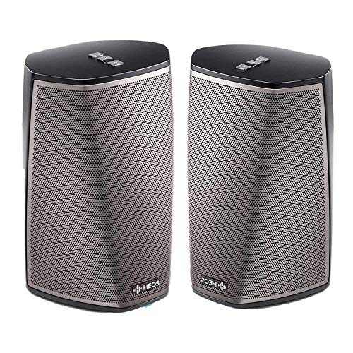 Denon HEOS 1 HS2 BK Compact Portable Wireless Speaker System (Pair) Bundle with WiFi & Bluetooth Wireless Connectivity, Class D Amplifiers & HEOS App in Black