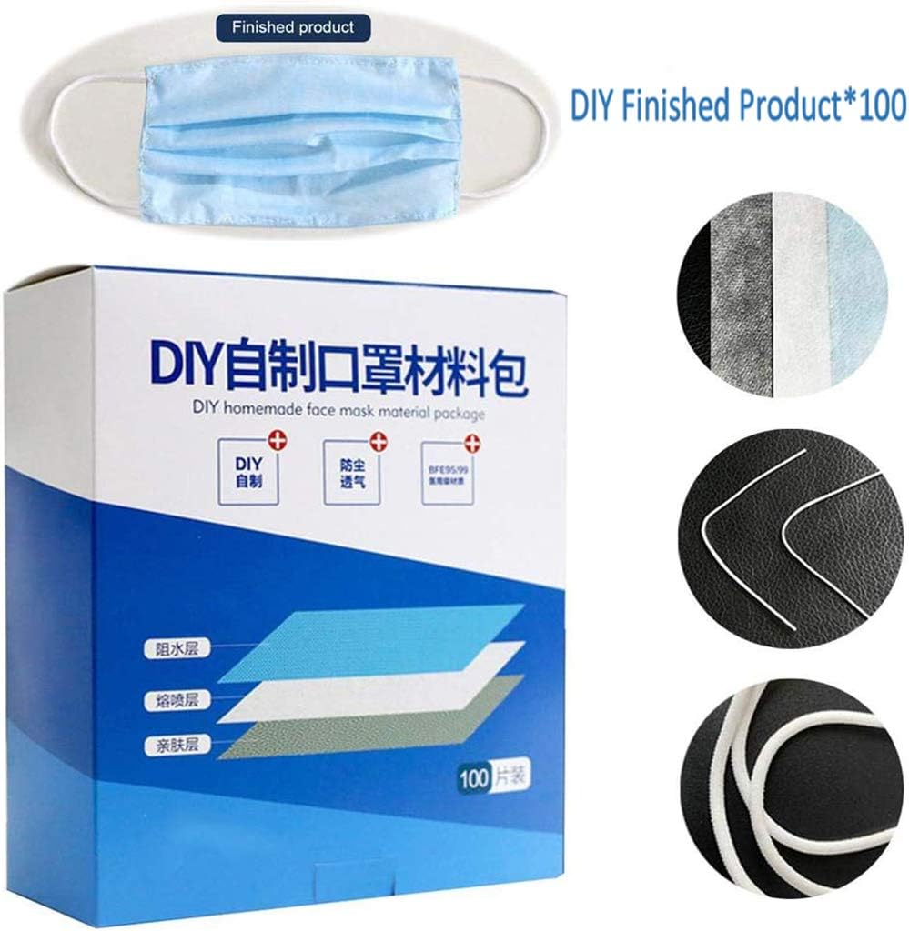 Electrostatic melt-Blown Fabric,3 Layers of Fabric can be DIY Finished Product100,Polypropylene Non-Woven Fabric 95% Filter fine Particles, with Nose Bridge Strip and Ear Band (Mask Finished×100)