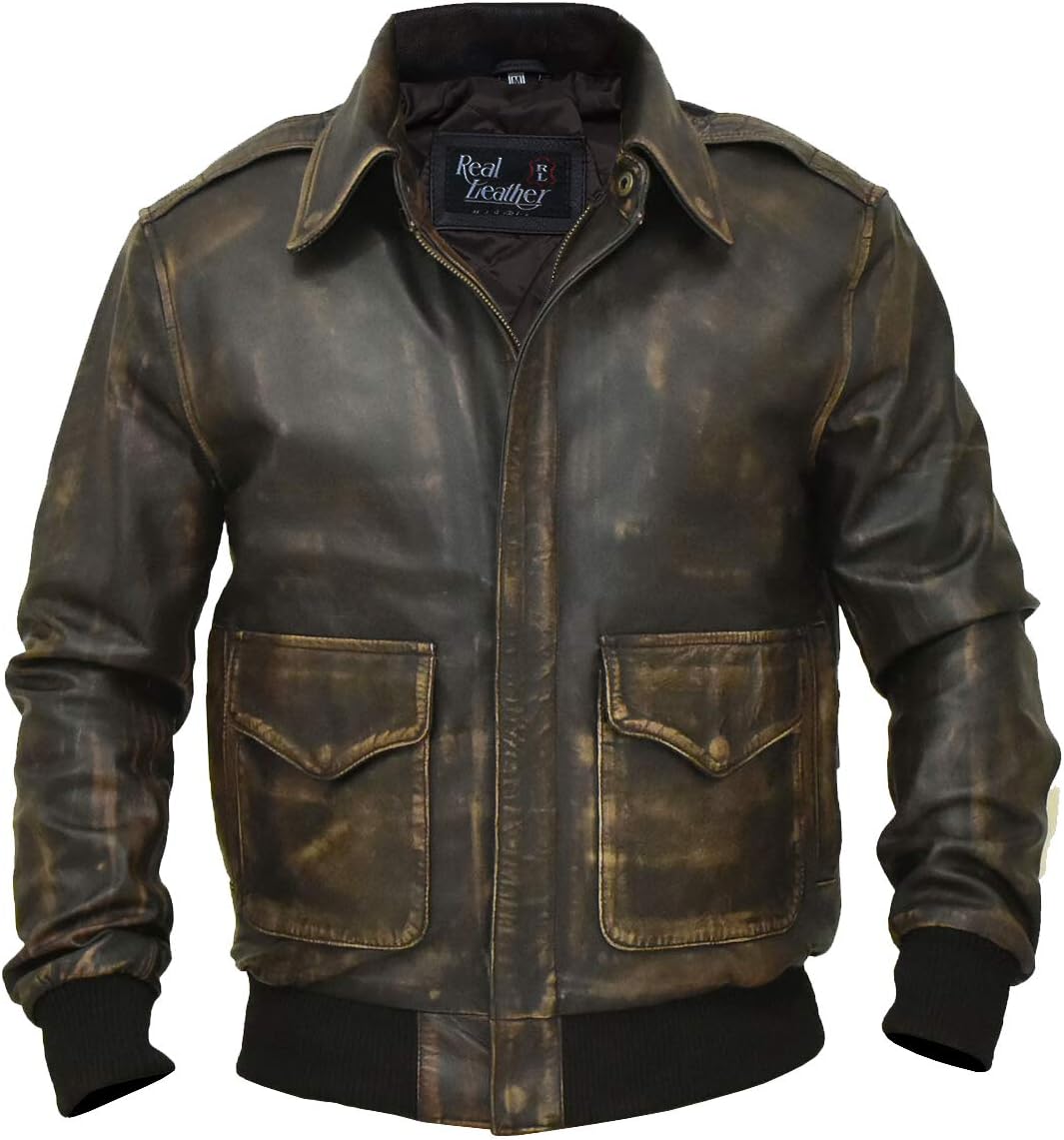 A2 Aviator Brown WWII Flying Tiger Jacket - Pilot Jackets for Men - Bomber Leather Jacket Men
