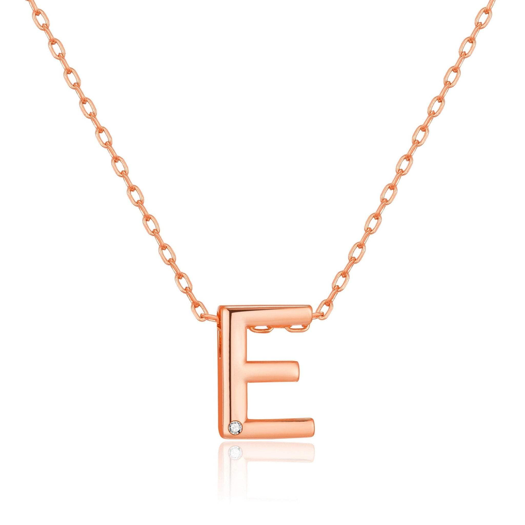 Philip Jones Rose Gold Plated Initial Necklace Letter E Created with Zircondia® Crystals