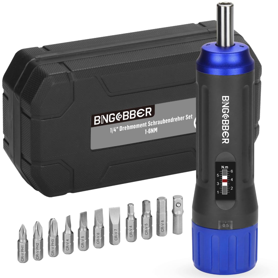 BINGCOBBER 1/4” Drive Torque Wrench Screwdriver Set 1-6NM,12 Pieces Torque Screwdriver Wrench Bits Set
