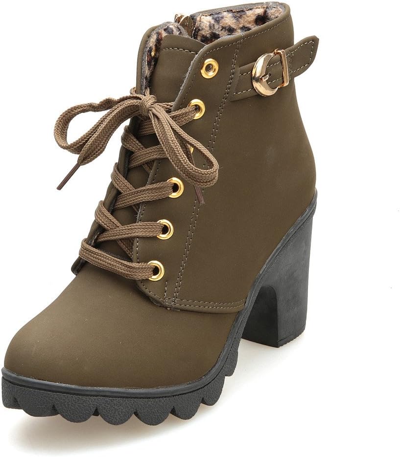 BURFLY Women's Platform Ankle Boots, Casual High Chunky Heel Lace Up Boots, Suede Leather Buckle Short Booties, Comfortable Outdoor Shoes for Ladies