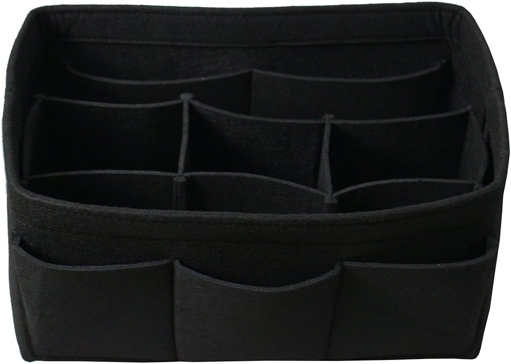 Felt Handbag Organizer, Insert Purse Organizer 12 Pockets Structure Shaper 3 Sizes Black M