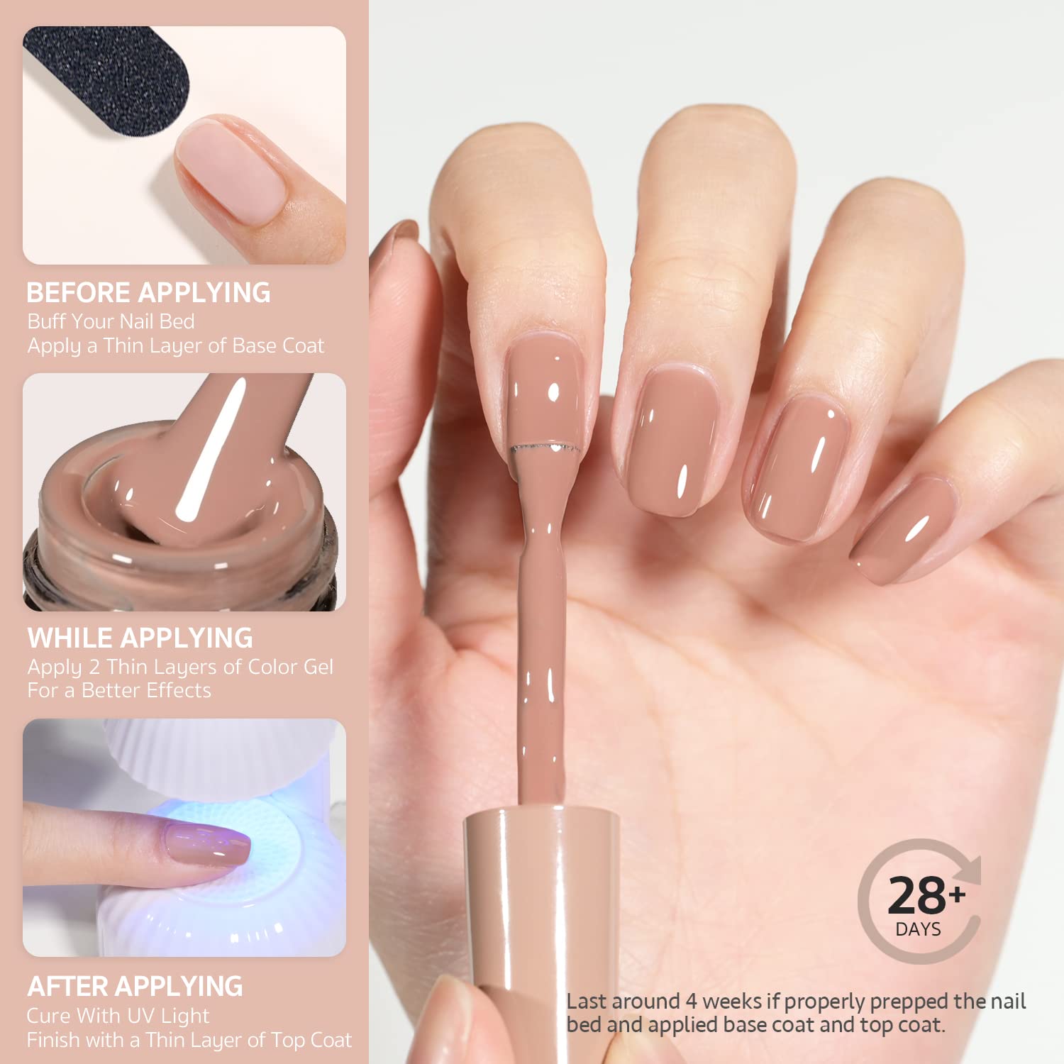 GAOY Nude Brown Gel Nail Polish, 16ml Soak Off Nautral Gel Polish for Nail Art DIY Manicure at Home, UV Light Cure Color 1505 - Image 2