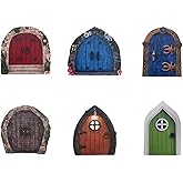 TELADESHX 6 Pcs Multi-Color Fairy Doors for Trees, Outdoor Garden Decoration (Minimalist, Farmhouse Style, Wood Material, Dec