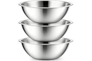 Suwimut 3 Pack Stainless Steel Mixing Bowls, 6 Quart Flat Base Stainless Steel Serving Bowls, 12.6 Inch Mirror Polish Large M