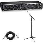 Behringer U-PHORIA UMC404HD USB 2.0 Audio/MIDI Interface - Bundle With M XLR3F to XLR3M Cable 20', Lightweight Boom Mic Stand, Microfiber Cloth