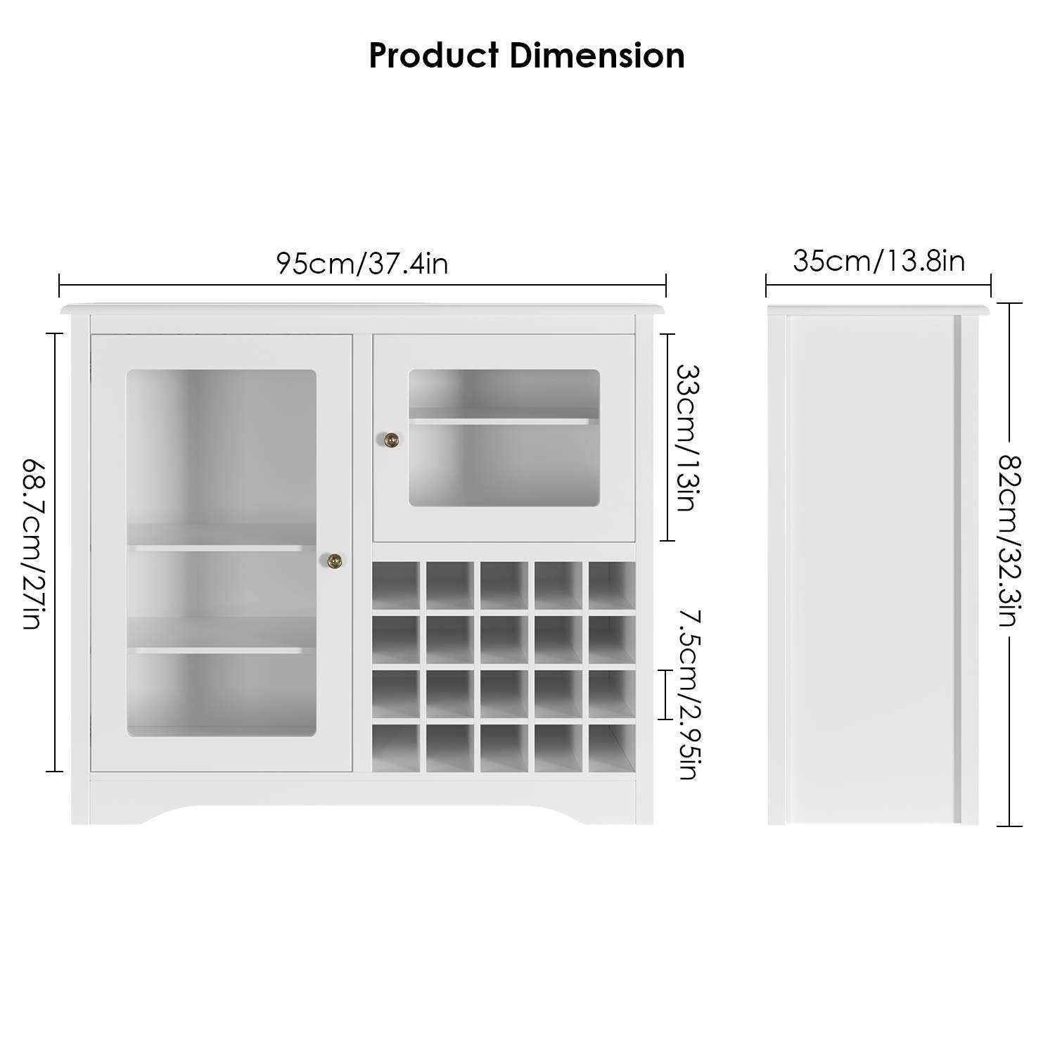 Wine Storage Rack Buffet Sideboard With Stemware Hanger Wine Display Shelf 94 5 X 35 X 81 5 Cm Homecho White Wine Bar Cabinet With 16 Bottles Wine Racks
