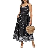 RITERA Plus Size Dresses for Women Square Neck Spaghetti Strap Summer Maxi Dress Sleeveless Smocked Floral Boho Beach Dress