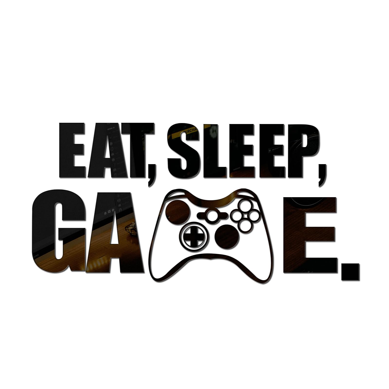 Eat Sleep Game Mirror Wall Decal, Acrylic Gaming Wall Sticker, Gamer Room Decor, Wall Art Quote Sign for Boys Girls Men Bedroom Playroom Studio Video Room (Black)