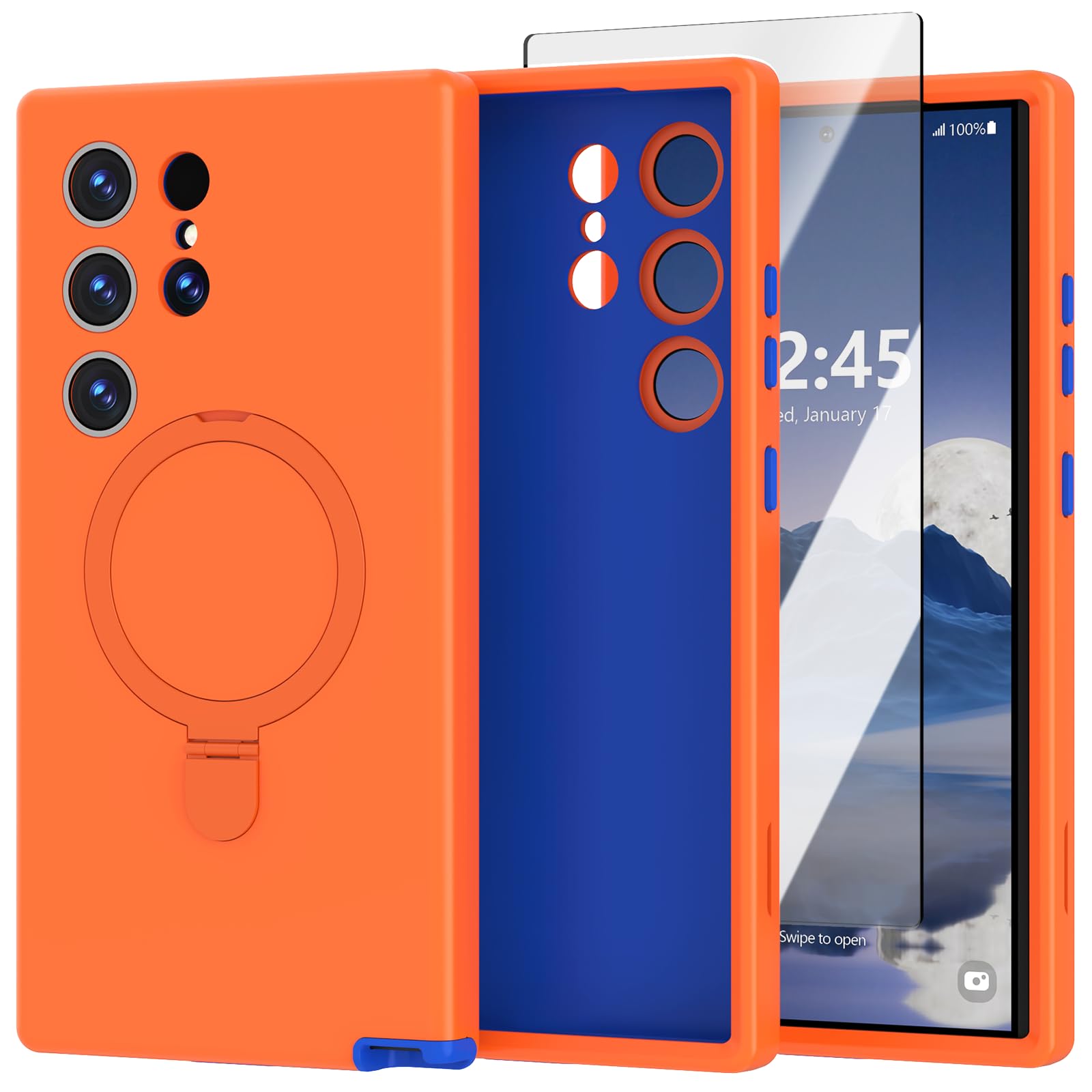 Photo 1 of ACKETBOX Magnetic Designed for Samsung Galaxy S24 Ultra Case,with Screen Protector +Kickstand,Shockproof Protective Phone Cover,Case for Galaxy S24 Ultra 5G 6.8"(Orange)
