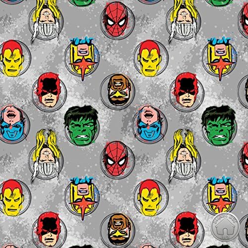 Marvel Comics Characters in Gray Fabric by the Yard