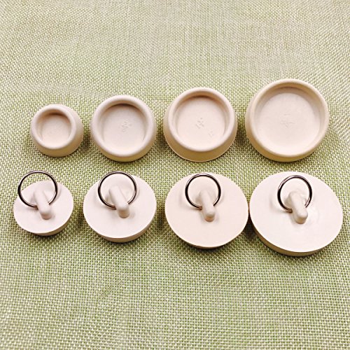 Aozer Rubber Sink Stopper Premium Drain Stopper with Hanging Ring for Bathroom and Kitchen Sinks, Drains, Slop Sink, Bathtubs, Laundry, Utility Sinks, White, 4 Sizes, 8 Pieces