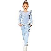 Arshiner Girls 2 Piece Outfits Velour Tracksuit Cute Clothes Sweatsuit Ruffle Pullover Sweatshirt Sweatpants Clothing Sets