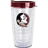 Logo Brands NCAA Florida State Seminoles 16 oz Double Wall Clear Tumbler – Team Color Slider Lid | Fits Most Cup Holders |Made In The USA | Spill-Resistant Lid | BPA Free