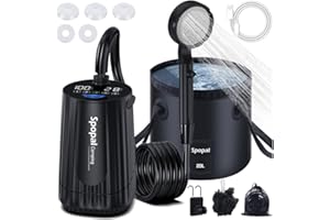 Spopal Portable Shower for Camping, [High Pressure] 10000mAh Rechargeable Camping Shower with 20L Bucket, 4 Spray Modes, LED 