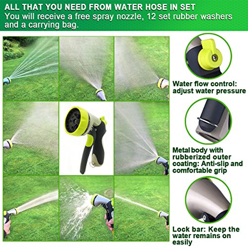 Iserlohn 50ft Expandable Garden Hose with 8 Pattern Spray Nozzle and 12 Pack Washer, Water Hose with Triple Layer Latex Core, Solid Brass Connector, Blue