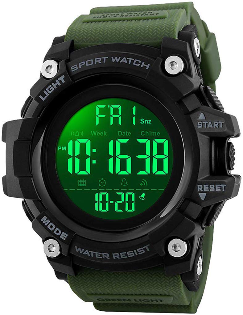 Big Dial Digital Watch S Shock Men Military Army Watch Water Resistant LED Sports Watches (Blue) (Army Green)