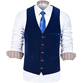 Wehilion Dress Suit Vest Velvet Men Suits Slim Fit V-neck Chest Pocket 4 Button-rb M