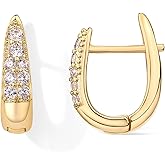 PAVOI 18K Gold Plated 925 Sterling Silver Posts Cubic Zirconia U Shaped Hoop Earrings | Hypoallergenic CZ Huggie Earrings for Women