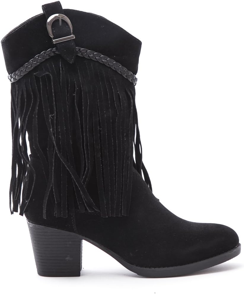 Soho Shoes Women's Cowboy Western Suede Fringe Chunky Heel Ankle Boots
