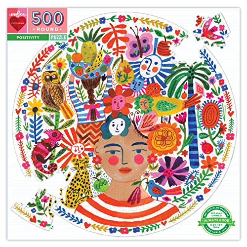 eeBoo 500 Piece Puzzle - Positivity Jigsaw Puzzle for Adults, Circular with 23" Diameter Made with Recycled Board & Vegetable-Based Ink