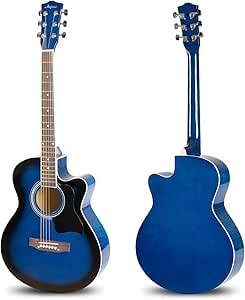amazon com artall 39 inch handmade solid wood acoustic cutaway guitar beginner kit with gig bag strings picks strap glossy blue musical instruments