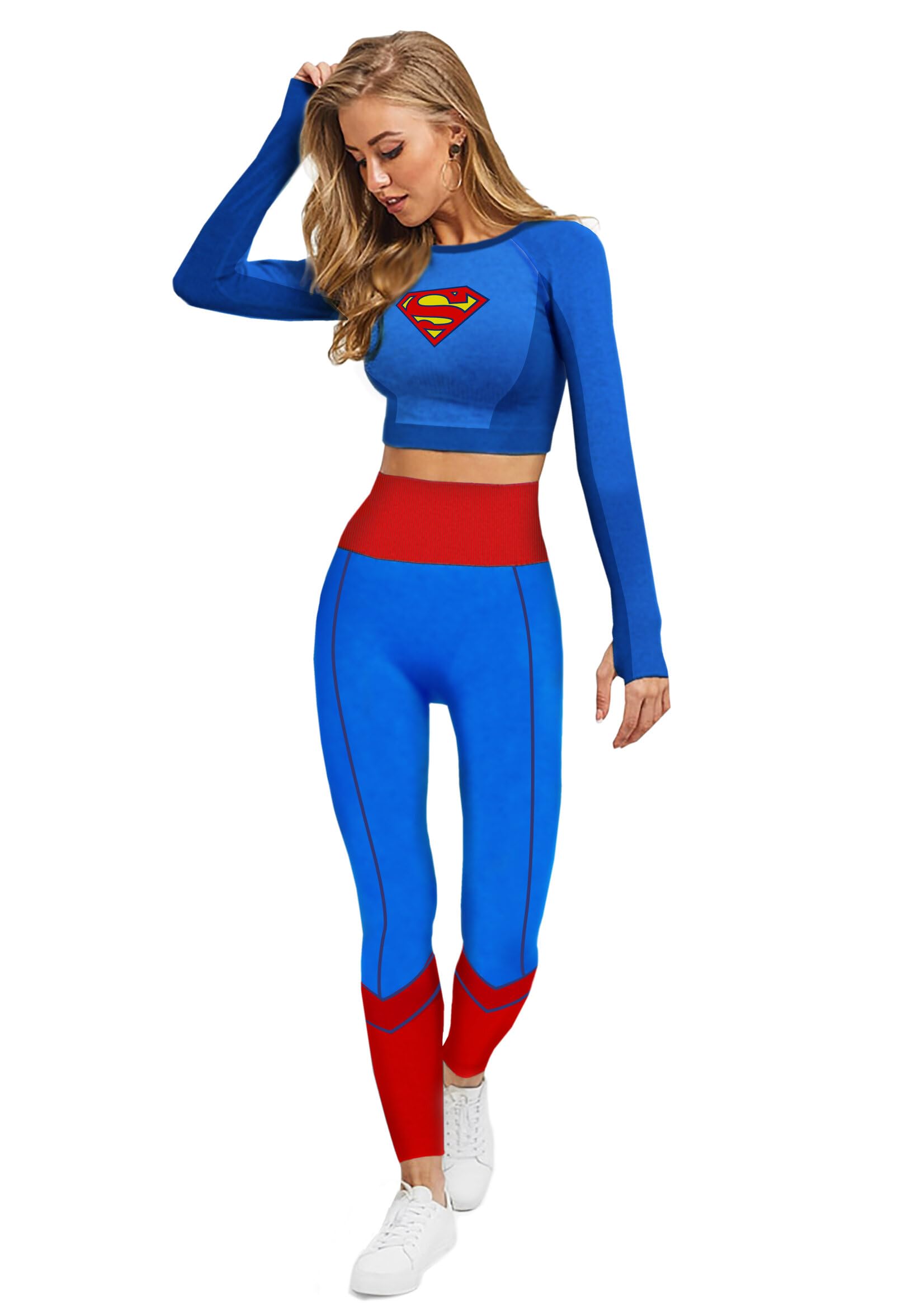 Photo 1 of DC Comics Supergirl Womens Cosplay Active Workout Outfits – Legging and Shirt 2PC Sets Superman by MAXXIM Supergirl X-Small