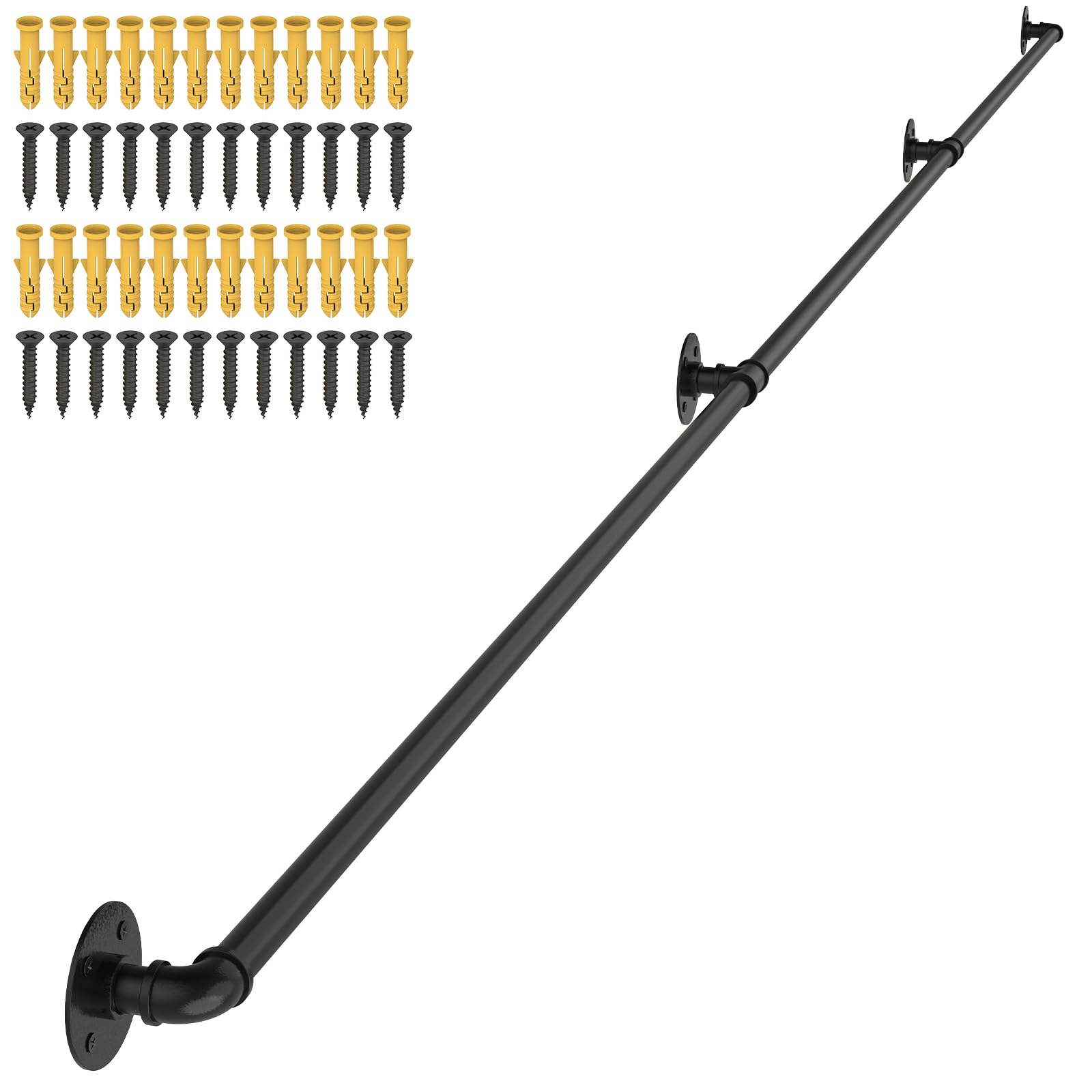 Photo 1 of OUSHENG Stair Railing Indoor Hand Rails for Outdoor Steps, Industrial Pipe Handrail Metal Iron Handle Support for Wall Mount Staircase Porch, Vintage Farmhouse Style, 12ft