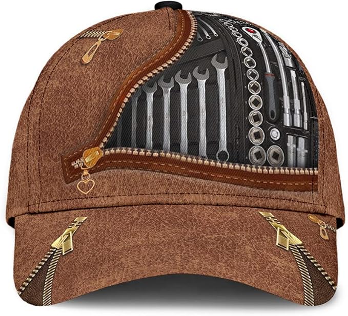 CapBest Mechanic Leather Zipper All Over Print Cap Classic Caps Curved