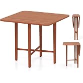 GOFLAME Square Drop Leaf Dining Table for 2-4 People, Folding Kitchen Table with Solid Rubber Wood Legs, Farmhouse Extendable Table for Dining Room, Living Room, Small Space, Walnut