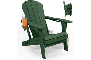 PLUUV Folding Adirondack Chair, HDPE All-Weather Patio Chairs for Outdoor, Patio, Lawn, Garden, Backyard Deck, Fire Pit - Dark Green
