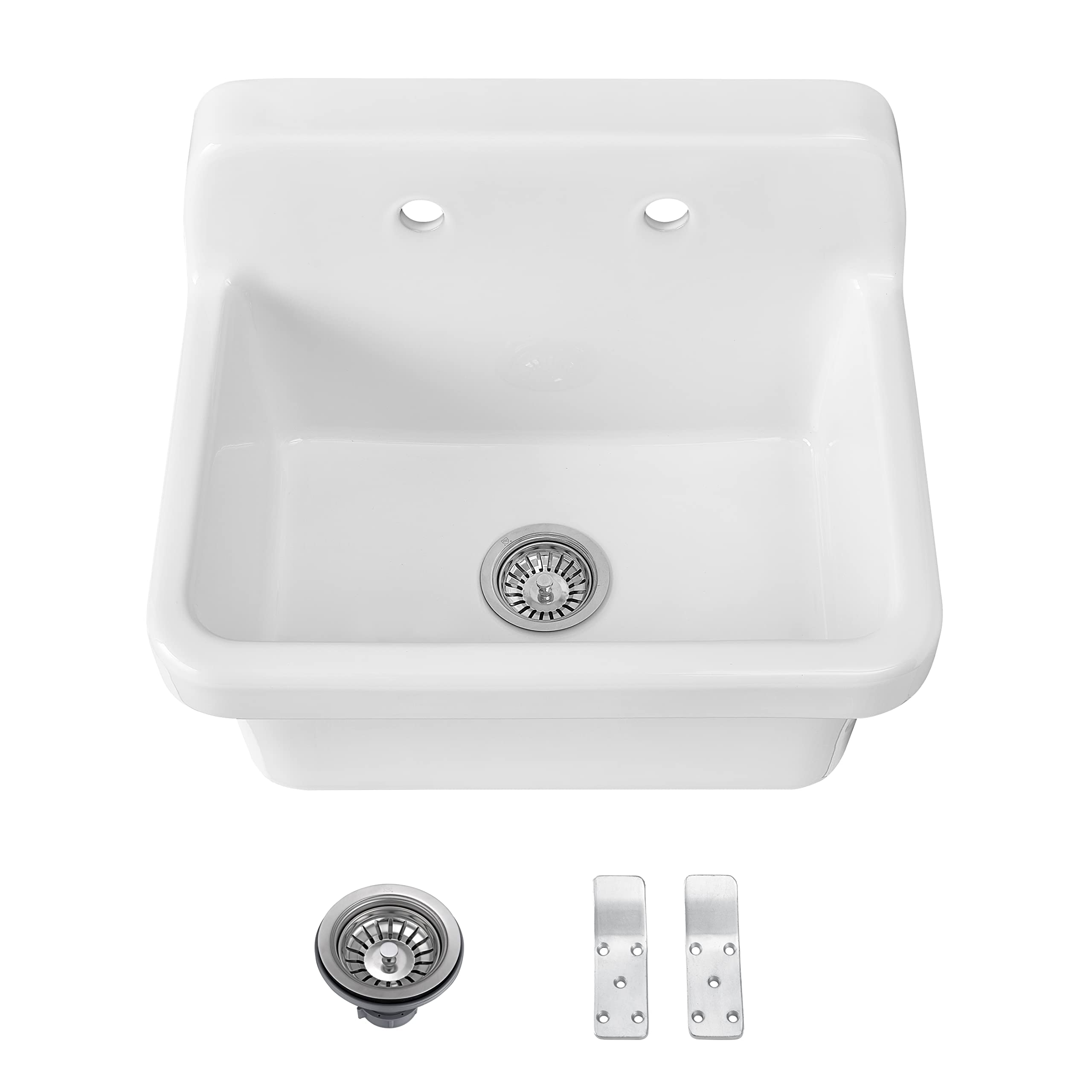 ELLAI 24 Inch White Ceramic Farm Style Wall Mount Utility Sink High