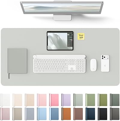 YSAGi Leather Desk Mat Large 80x40 cm Non-Slip Waterproof Light Grey