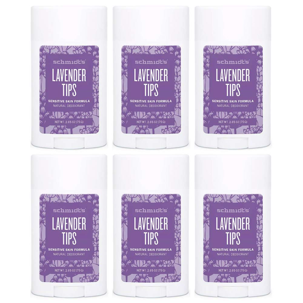 Schmidt's Lavender Tips Aluminum-Free Natural Deodorant Stick for Sensitive Skin 2.65 oz (6 Pack)
