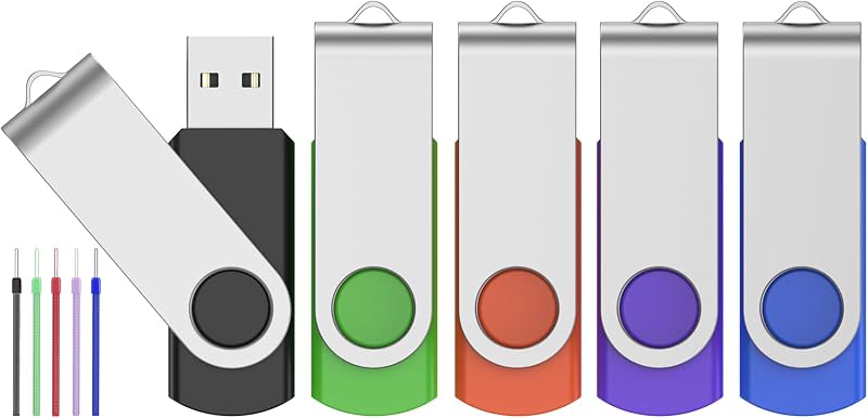 FEBNISCTE 5x 8GB USB 2.0 Flash Drives Rotatable Memory Sticks Multi-Colour
