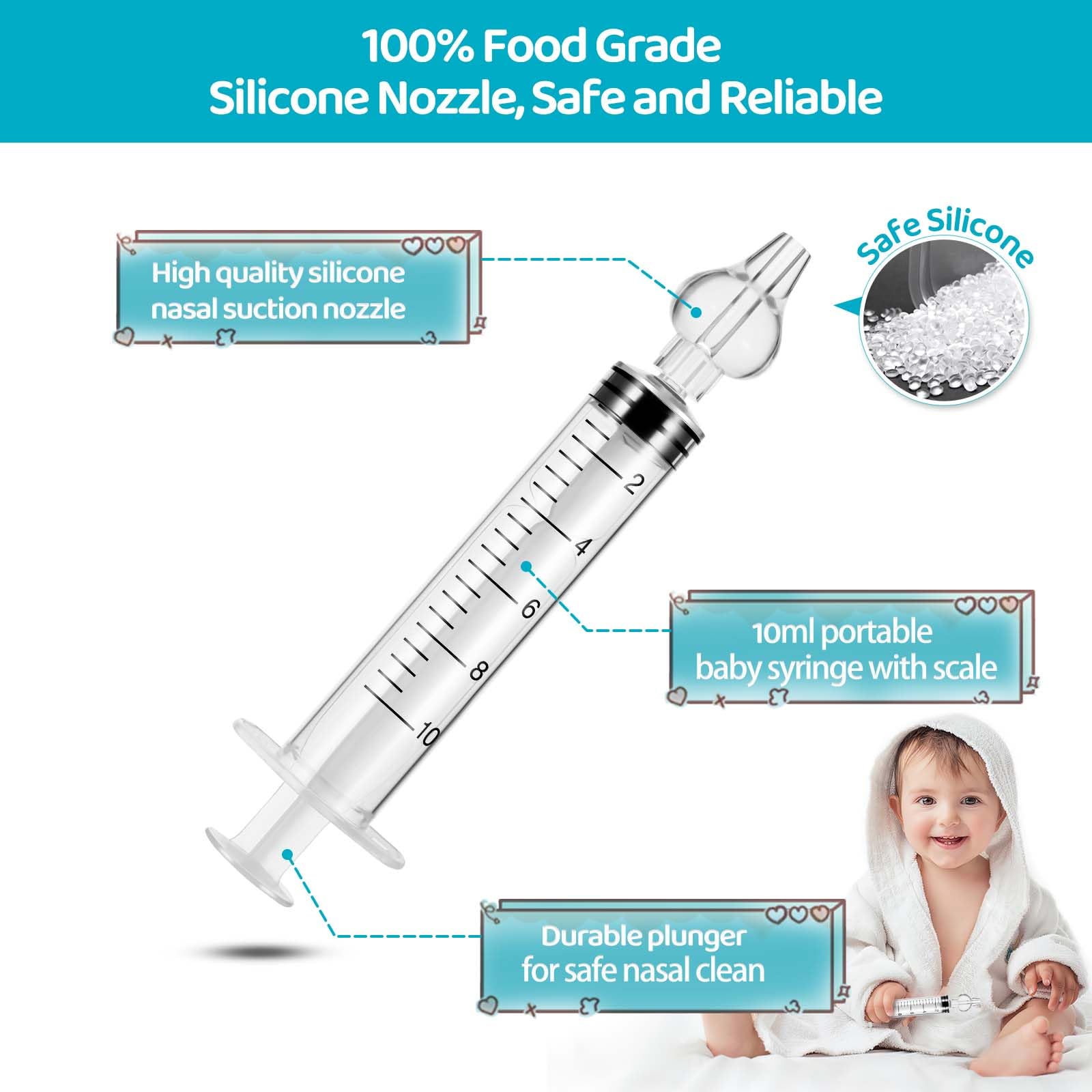 Baby Nasal Aspirator - Professional Rinse System Baby Nasal Irrigator Portable Infant Nose Cleaner Quick Rinse Device BPA Free Nose Sucker for Baby Newborn Infants Kids Children (2 Pieces)